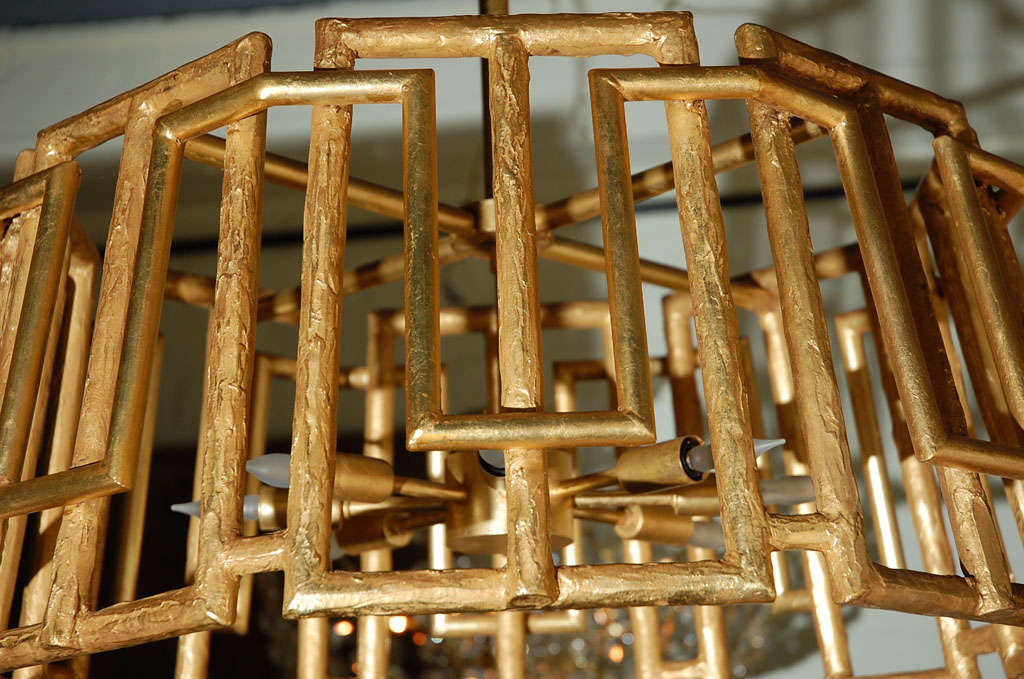 Paul Marra Trellis Chandelier in Gold Leaf In Excellent Condition For Sale In Los Angeles, CA