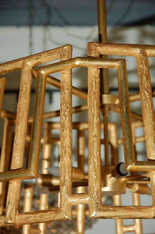 Contemporary Paul Marra Trellis Chandelier in Gold Leaf For Sale