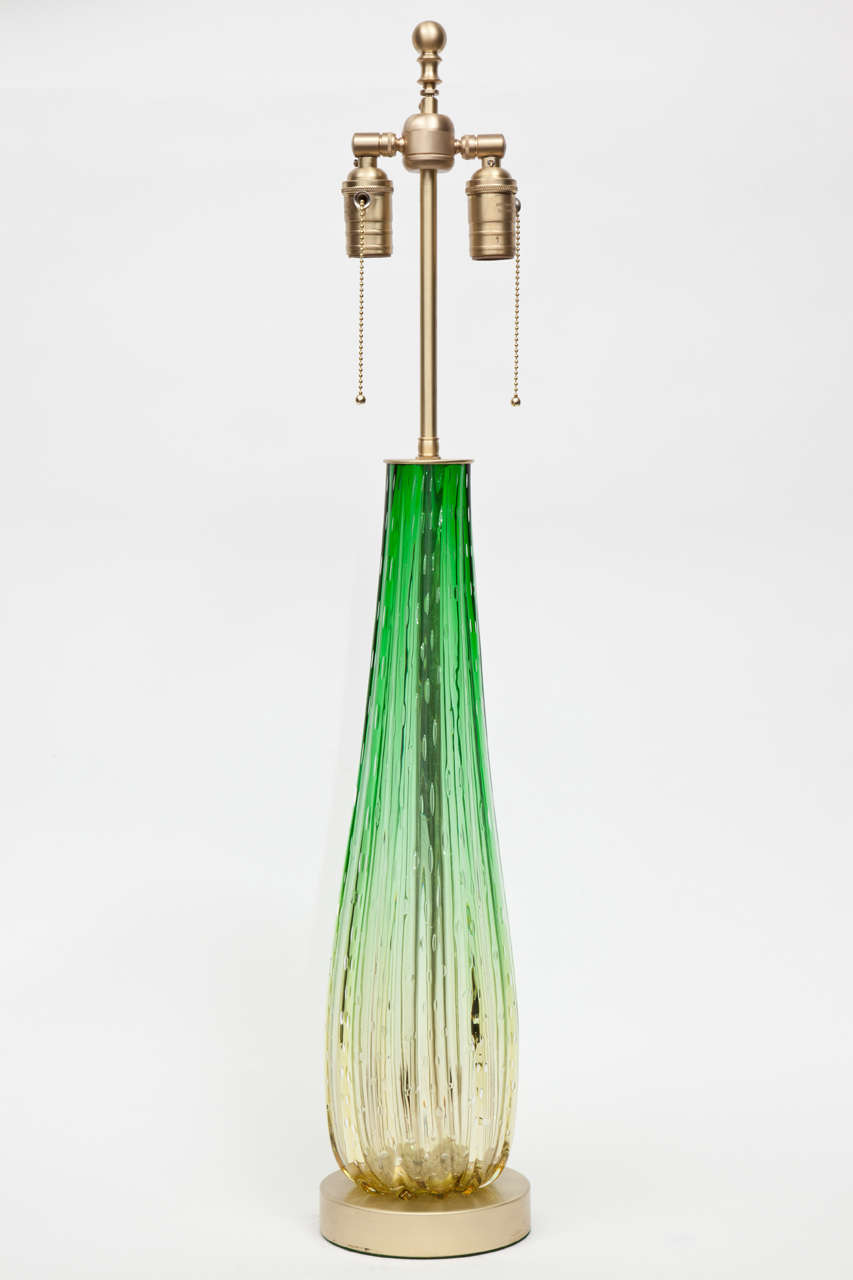 Italian Barovier Citrus and Emerald Green Murano Glass Lamps