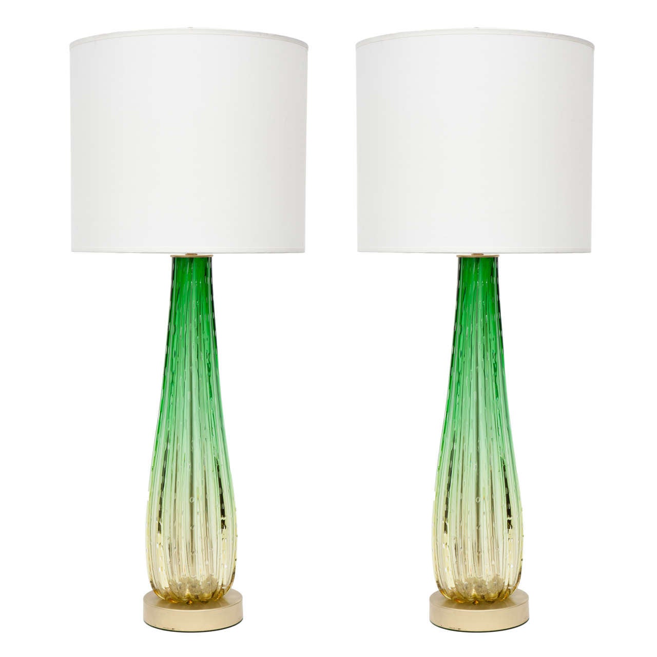 Barovier Citrus and Emerald Green Murano Glass Lamps