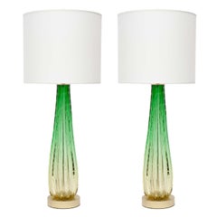 Barovier Citrus and Emerald Green Murano Glass Lamps