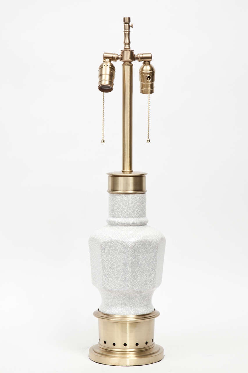 American Crackle Glazed Porcelain and Brass Lamps by Stiffel For Sale