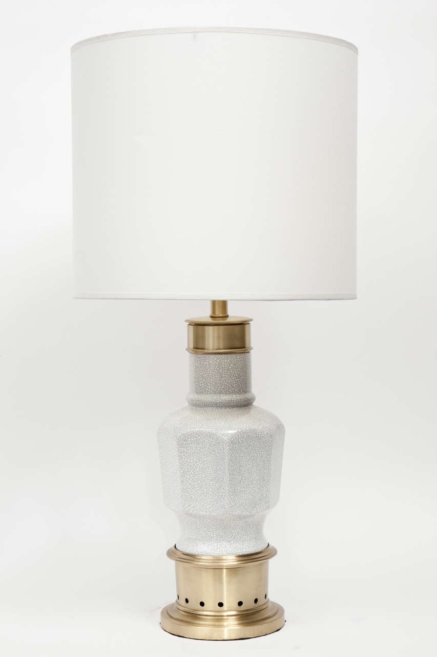 Crackle Glazed Porcelain and Brass Lamps by Stiffel In Excellent Condition For Sale In New York, NY