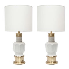 Crackle Glazed Ceramic and Brass Lamps by Stiffel