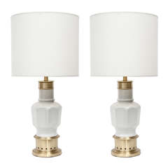 Pair of Crackle Glazed Ceramic and Brass Lamps by Stiffel 7
