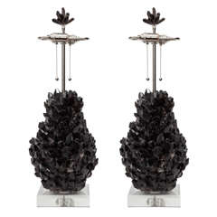 Pair of Polished Black Quartz Lamps