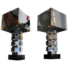 A Pair of Curtis Jere Chrome Sculptural Table Lamps
