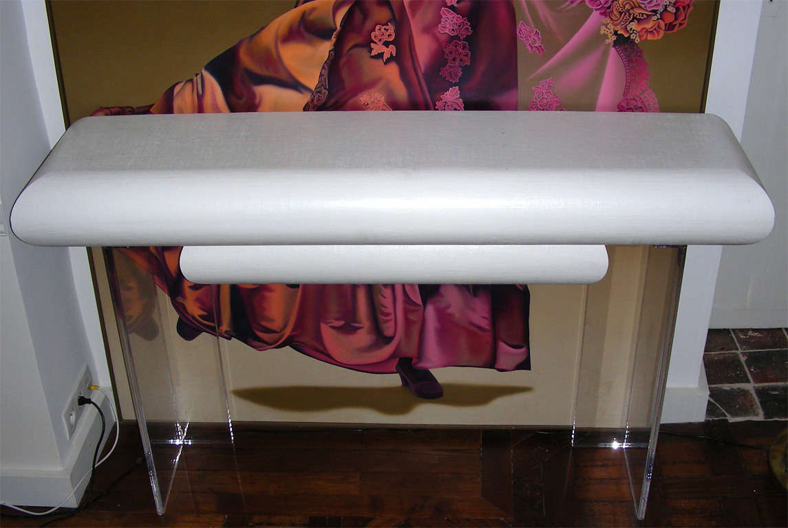 Mid-20th Century White lacquered linen wrapped console For Sale