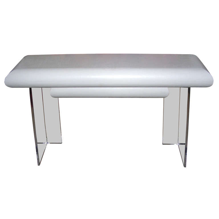 White lacquered linen wrapped console For Sale