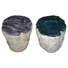 A pair of faux petrified wood side  tables