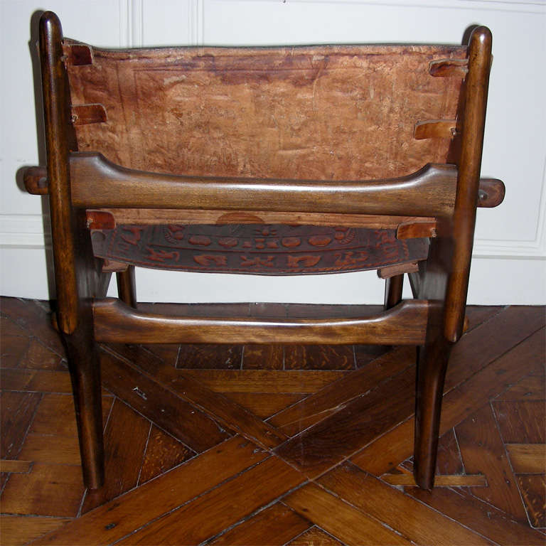 Set of Two Scandinavian Chairs and Ottomans with Embossed Leather circa 1960 For Sale 1