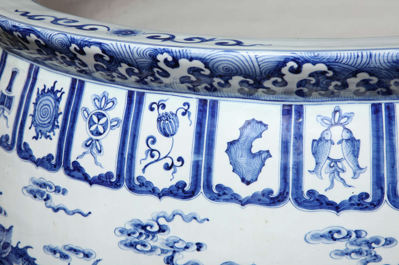 Porcelain Pair of Blue and White Chinese Fishbowls/Jardinaires