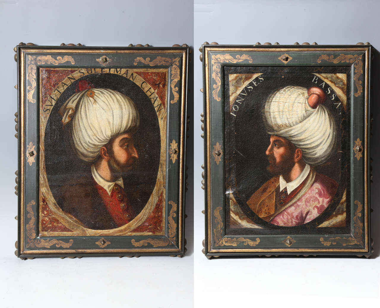 Important Pair of 17th-18th century oil on canvas portraits of Turkish Sultans, 
