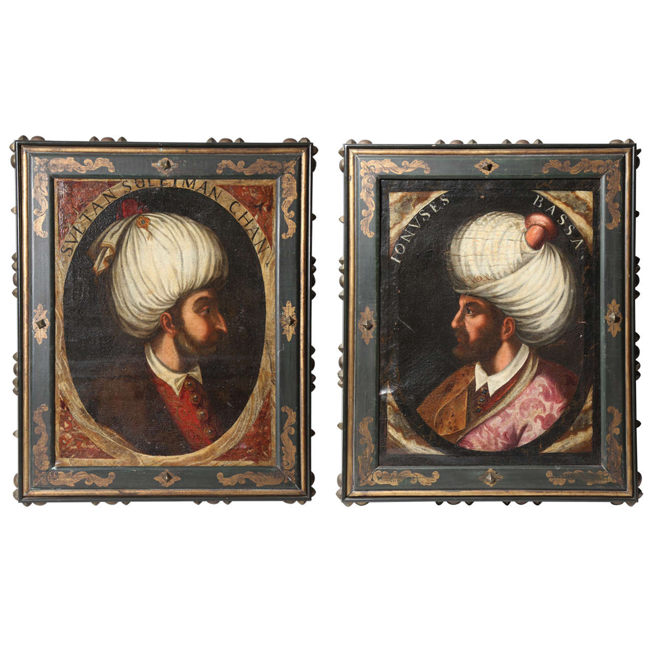 Pair of Portraits of Sultan Suleiman Chan & "Ionuses Bassa" Turkish Sultans