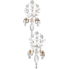 Pair of French Louis XVI Style Gilt Bronze & Cut Rock Crystal Sconces 4