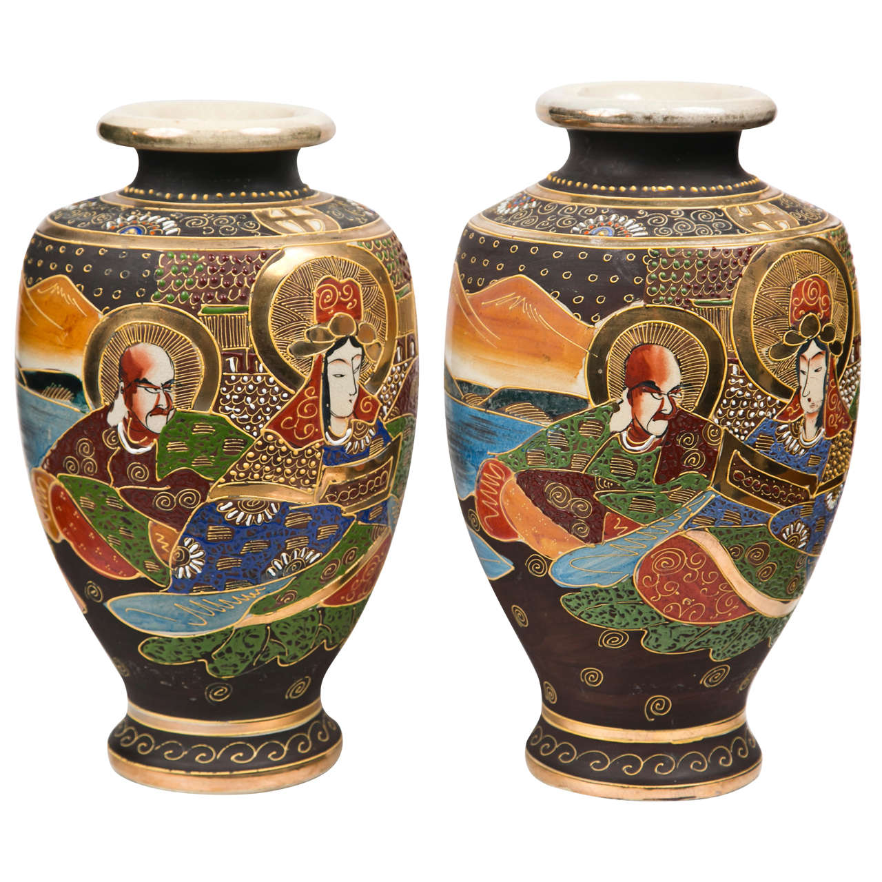 Pair of 1930's Satsuma Vases at 1stdibs