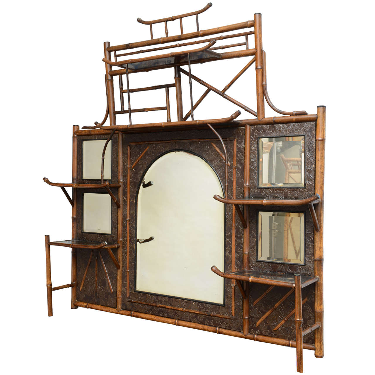 Rare 19th Century English Bamboo Mirror and Shelf Unit