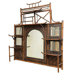 Antique Rare 19th Century English Bamboo Mirror and Shelf Unit