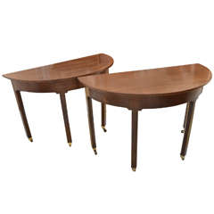 Antique Pr. of Georgian Demi Lune Tables on Brass Castors