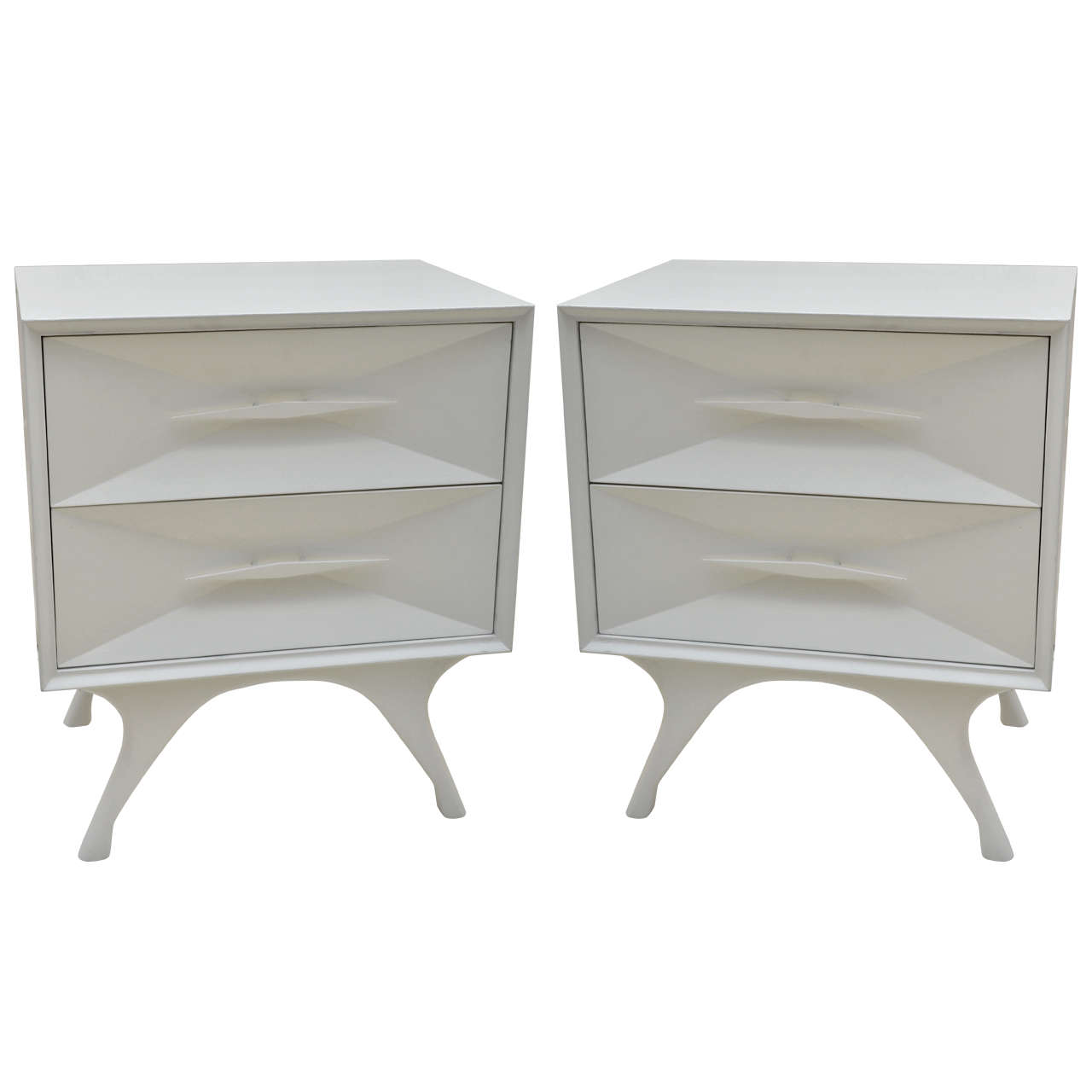 Pair White Painted Mid Century Modern Bedside Tables