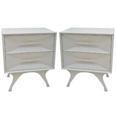 Vintage Pair White Painted Mid Century Modern Bedside Tables