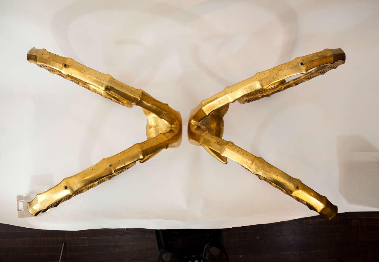 American Pair of Ibex Rams Head Gilt Metal Bases.