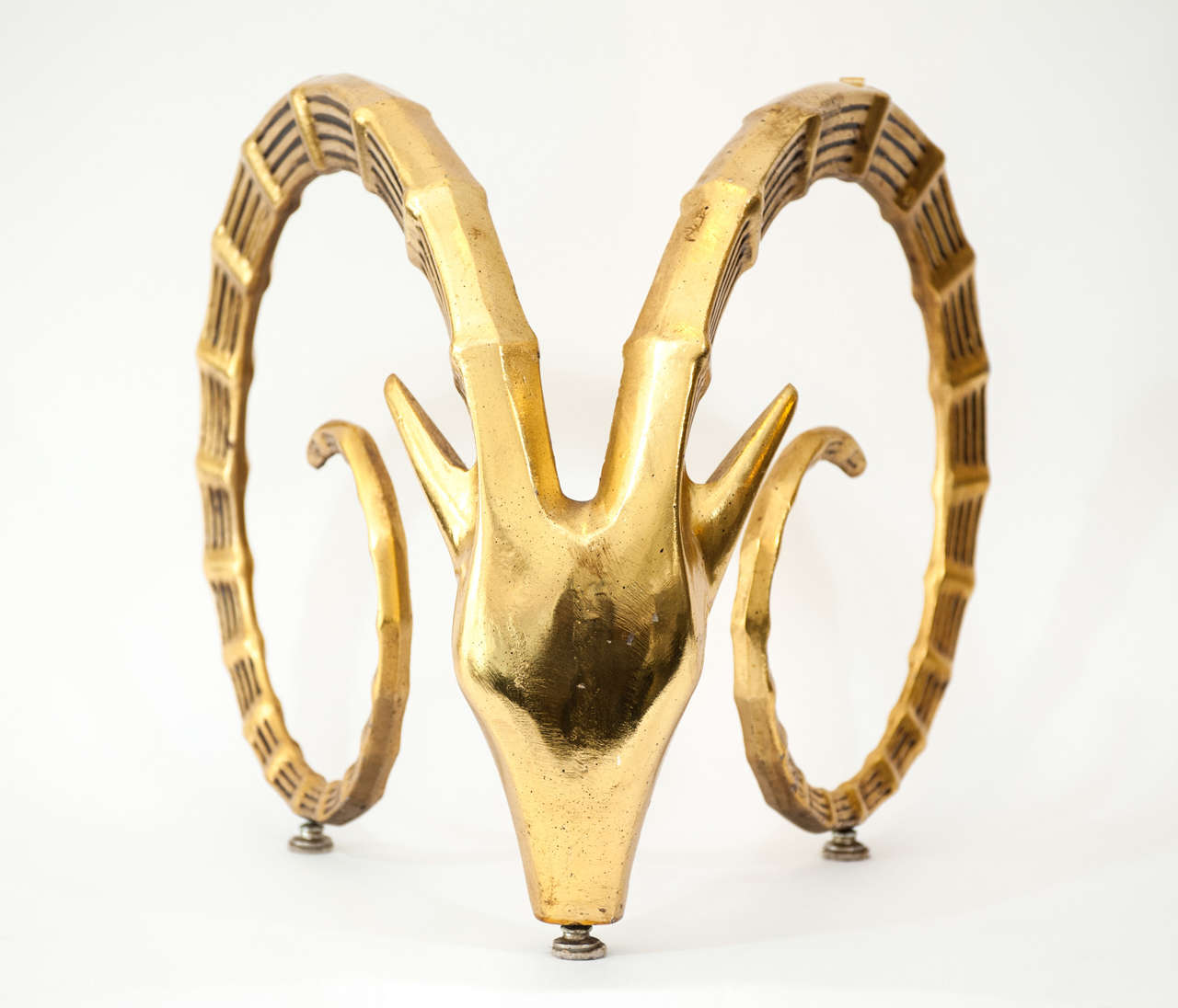 Late 20th Century Pair of Ibex Rams Head Gilt Metal Bases.
