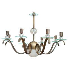 40's French Moderne Brass/Glass Chandelier