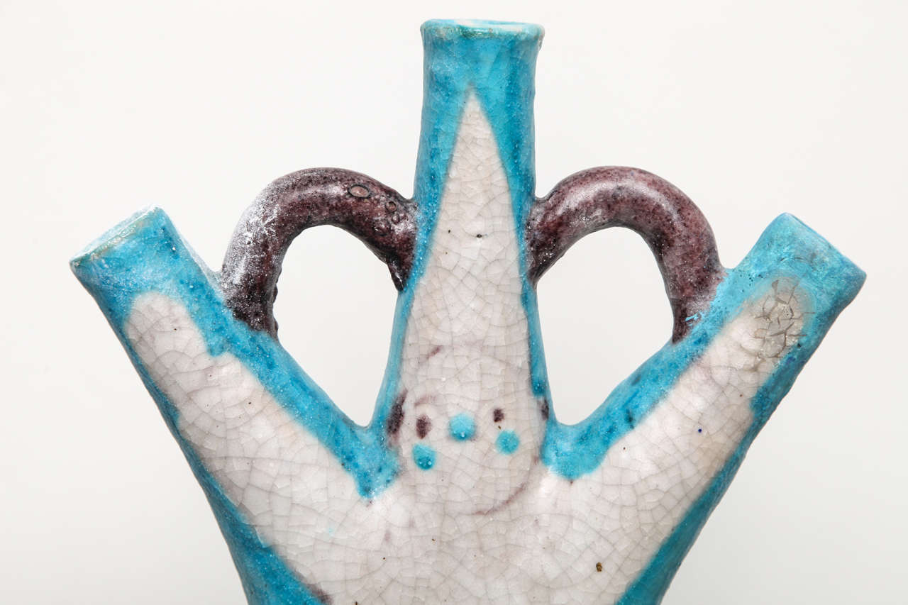 Italian Triple Spouted Ceramic Vase by C.A.S. Vietri