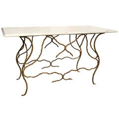 Marble Top Console Table With Naturalistic Gilt Iron Base 9