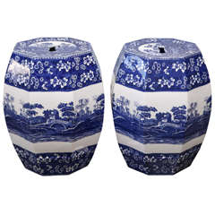 A pair of Copeland Blue and White Garden Stools
