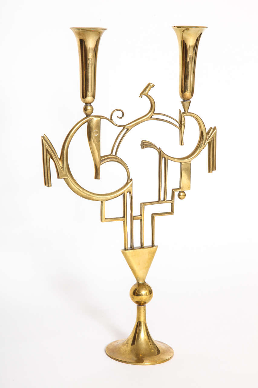 Hagenauer Horse and Dog Brass Candlestick, Austria, 1928.