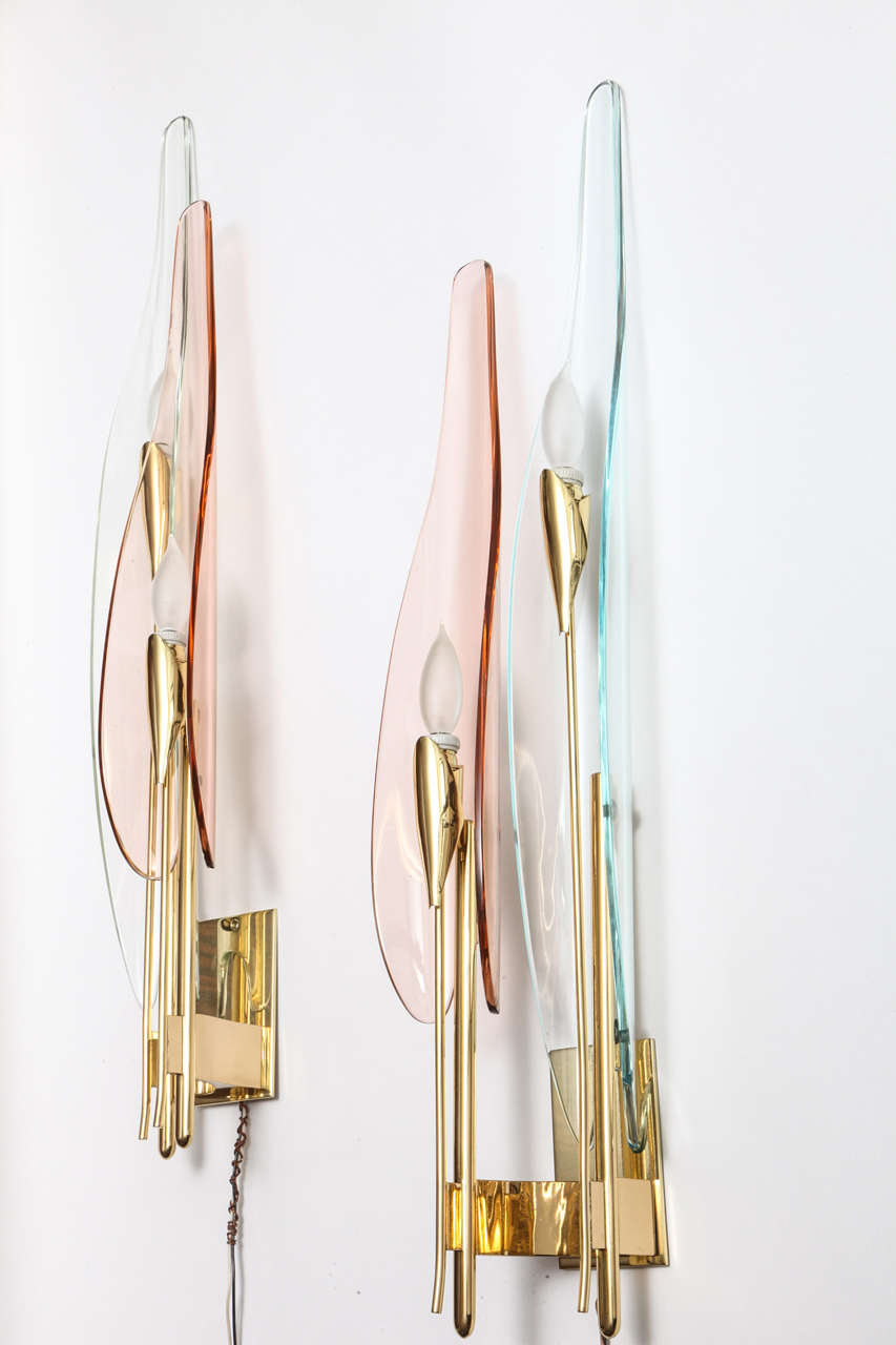 A pair of Fontana Arte glass and brass 