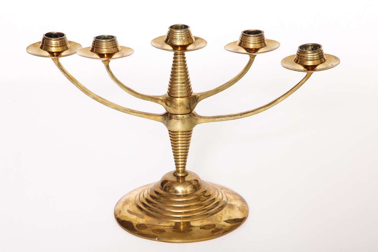 Bruno Paul 5 Arm Brass Candelabra In Excellent Condition For Sale In New York, NY