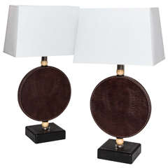 Pair of 1980's  Italian Leather "Faux Crocodile" Table Lamps