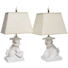 Pair of Mid Century Ceramic Foo Dog Table Lamps
