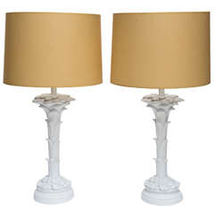 Pair of Serge Roche Plaster Palm Lamps