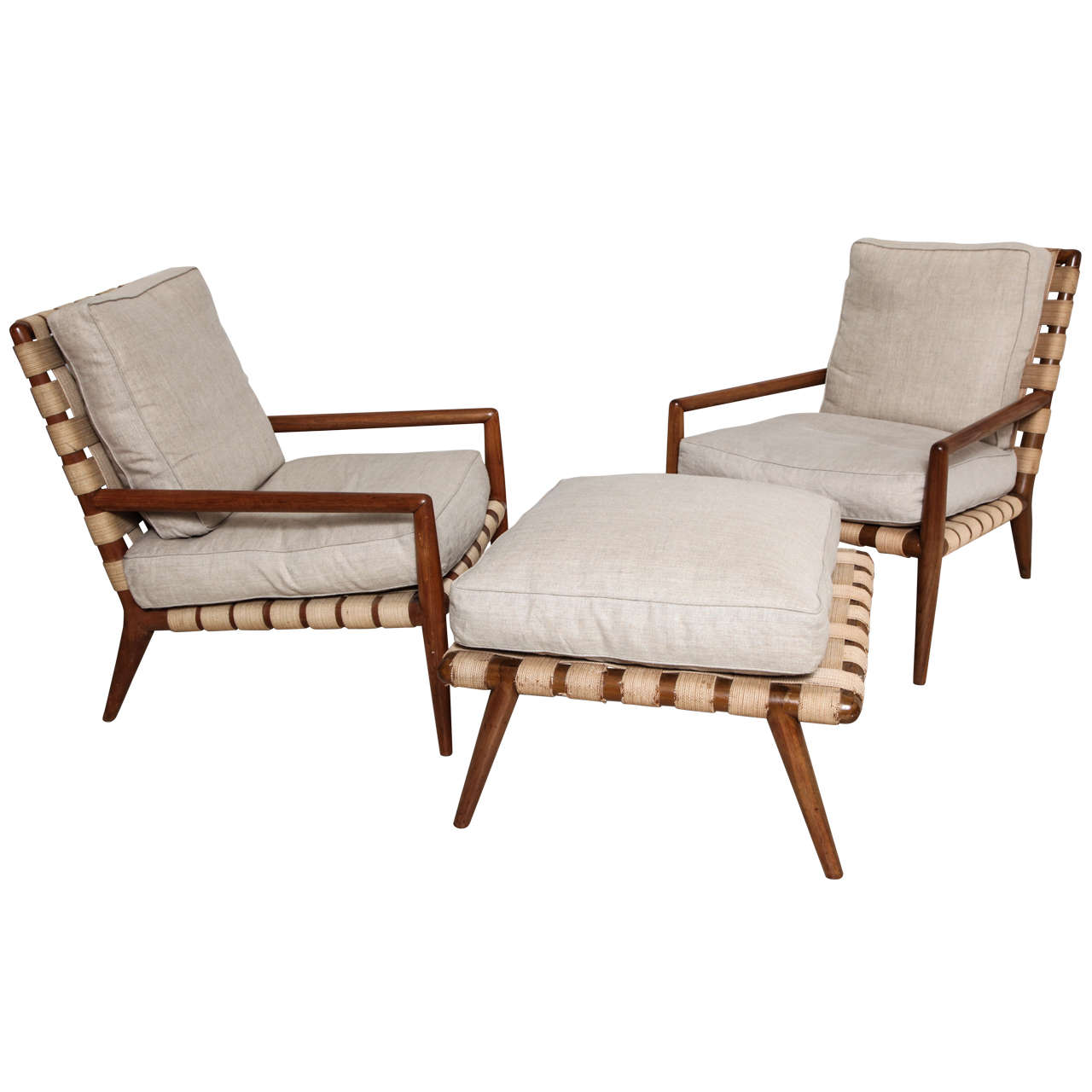 Pair of 20th C. Armchairs and Ottoman by TH Robsjohn-Gibbings