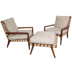 Pair of 20th C. Armchairs and Ottoman by TH Robsjohn-Gibbings