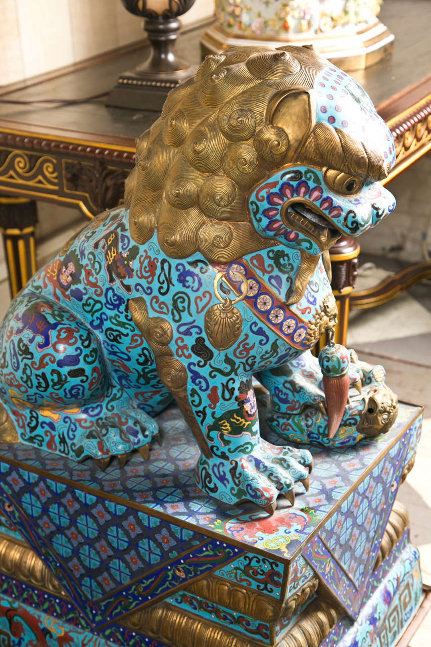 Large Pair of Chinese Cloissone Foo Dogs 3