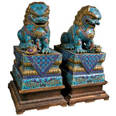 Large Pair of Chinese Cloissone Foo Dogs