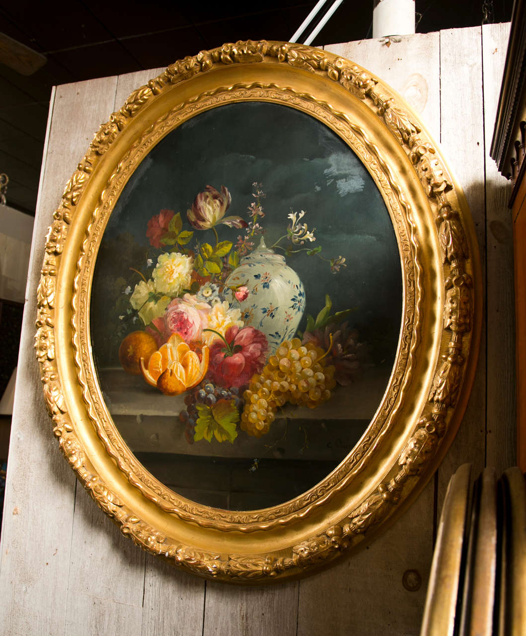 Giltwood Pair of Oval Still Life Paintings