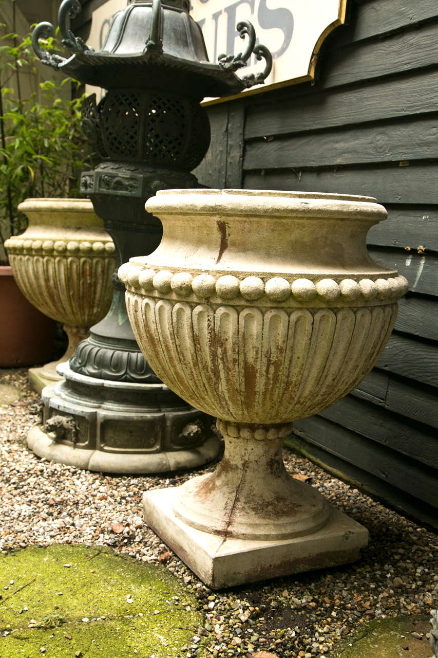Dramatic Pair of Cast Cement Garden Urns at 1stdibs