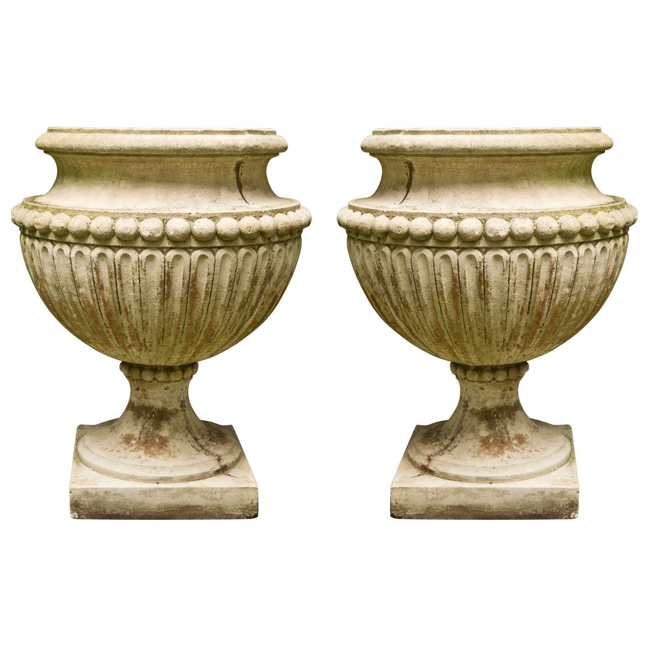 Dramatic Pair of Cast Cement Garden Urns at 1stdibs