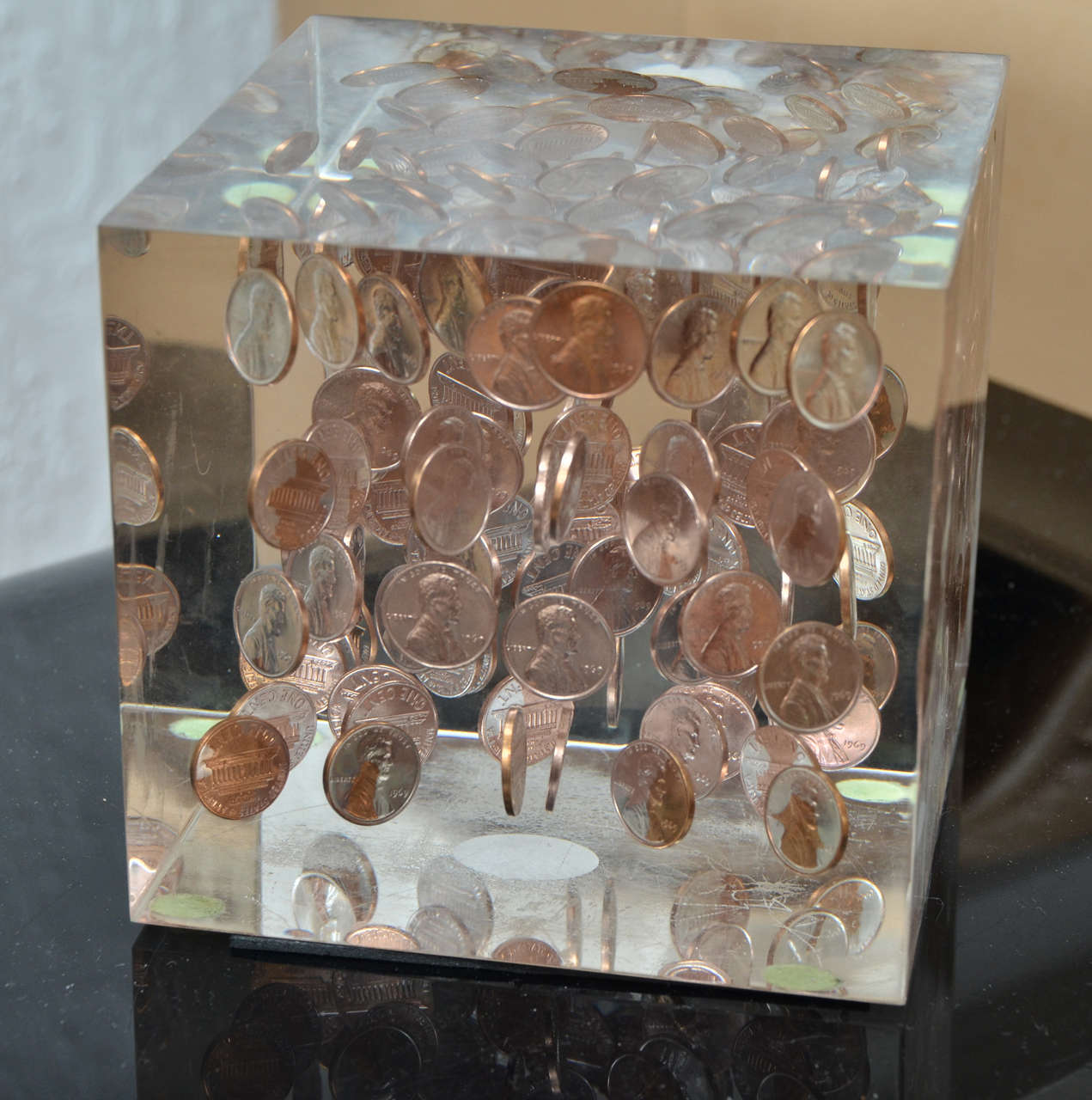 Mid-Century Modern Decorative Lucite Coin Cube