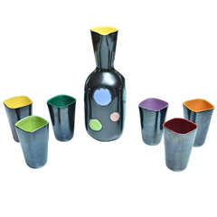 Ceramic Pitcher & 6 Cups by Elchinger, France
