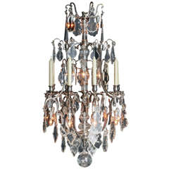 Antique A Louis XV style silvered bronze and crystal 9 light chandelier