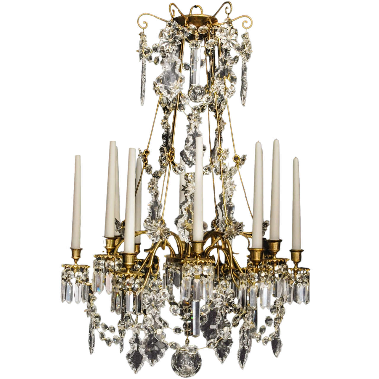 A 19th C. French Bronze And Glass 12 Light Chandelier For Sale