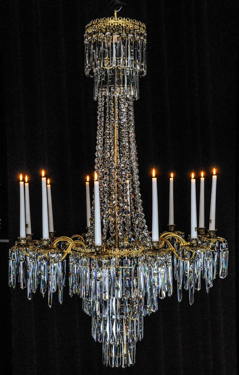 A 19th. C. Regency Frame Bronze And Crystal 12 Light Chandelier