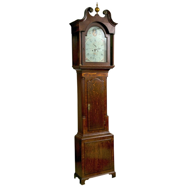 English Oak Tall Case Clock For Sale